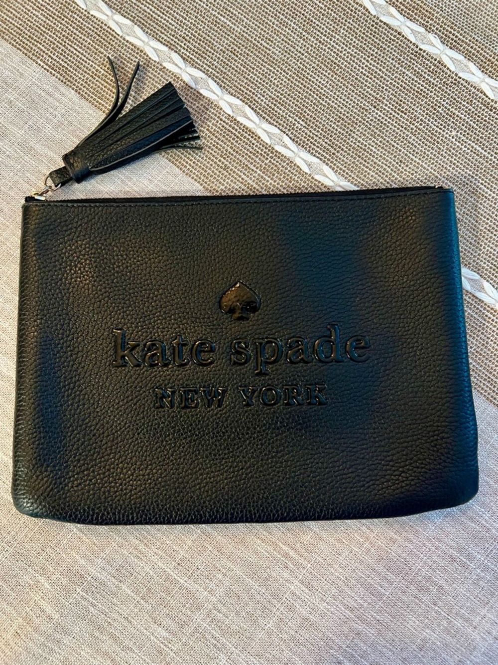 ♠️Kate Spade Black Pebbled Leather Zip Pouch or Cosmetic Pouch with Tassel